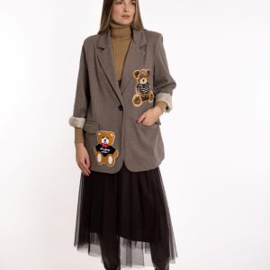 Oversized sako sa našivenim medekima- smeđe