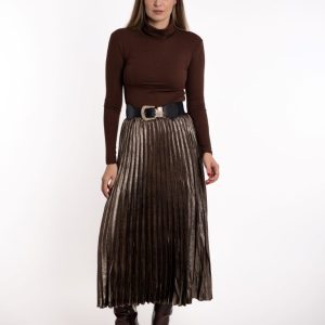 Plisirana metalizirana suknja- smeđa