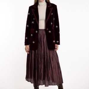 Plisirana satenska suknja- bordo