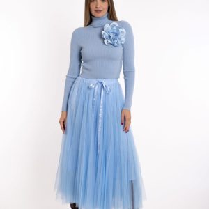 Plisirana suknja od tila- svijetlo plava