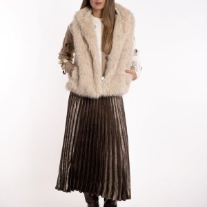 Prsluk od umjetnog krzna sa zlatnim nitima- bež