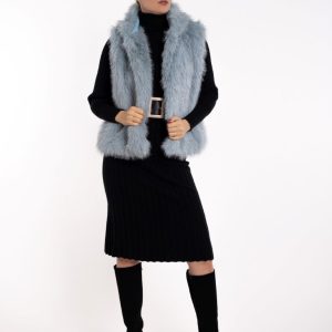 Prsluk od umjetnog krzna sa zlatnim nitima- svijetlo plavi