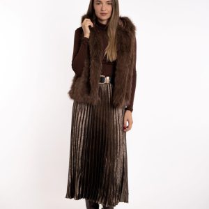 Prsluk od umjetnog krzna sa zlatnim nitima- smeđi