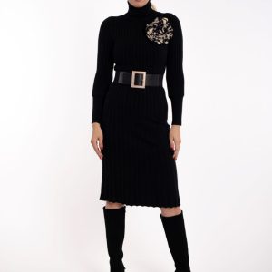 Rebrasta vunena midi haljina- crna