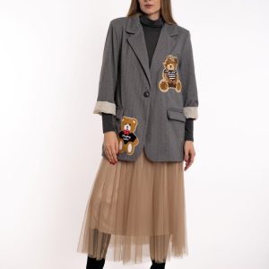 Oversized sako sa našivenim medekima- sivi