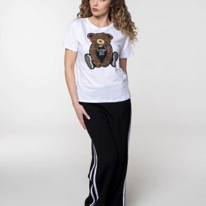 Bijela pamučna majica sa šljokastim medekom