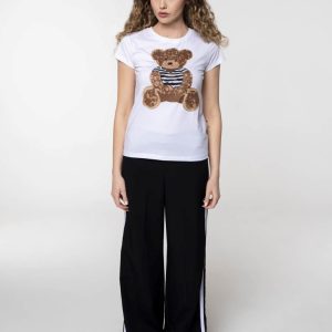 Bijela pamučna majica sa školjastim medekom (rebrasti uzorak)