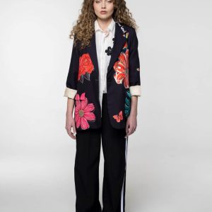 Oversized sako crni sa apliciranim cvijećem