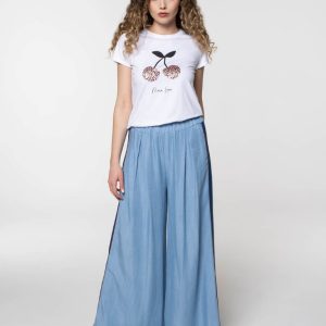 Široke lagane traper hlače sa bočnim trakama