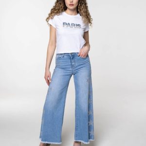 Široke traperice sa bočnim ukrasima