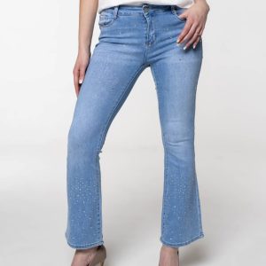 Elastične trapez traperice niskog struka sa šljokicama